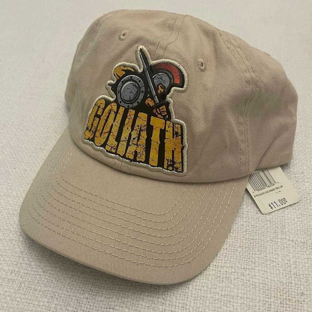 NEW Six Flags Great America Goliath Hat Cap Roller Coaster Souvenir Khaki Tan